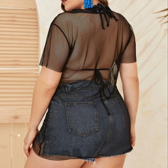 2 Pcs Black Halter Bikini & Knit Mesh Top M - Picture 3 of 7